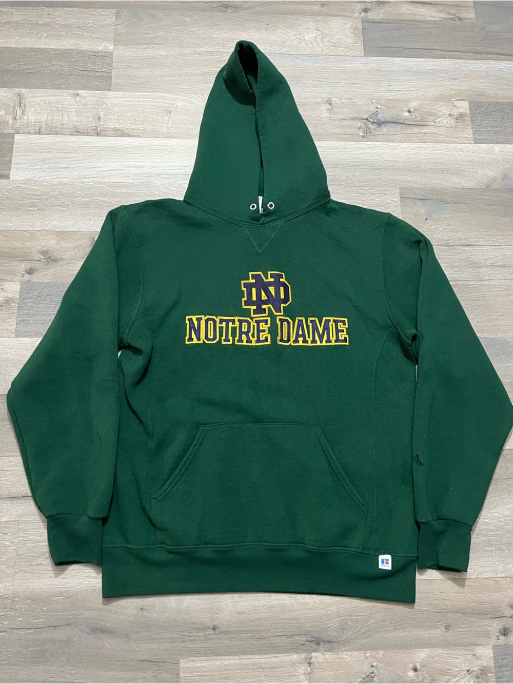 Russell Athletic Notre Dame Graphic Hoodie Medium - Distressed Ripped Sleeves